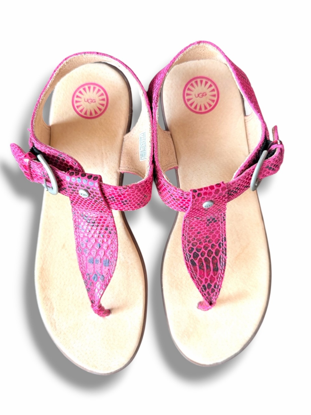 UGG Hot Pink Snakeskin Print Leather Slingback Thong Sandals Flats Womens Size 6